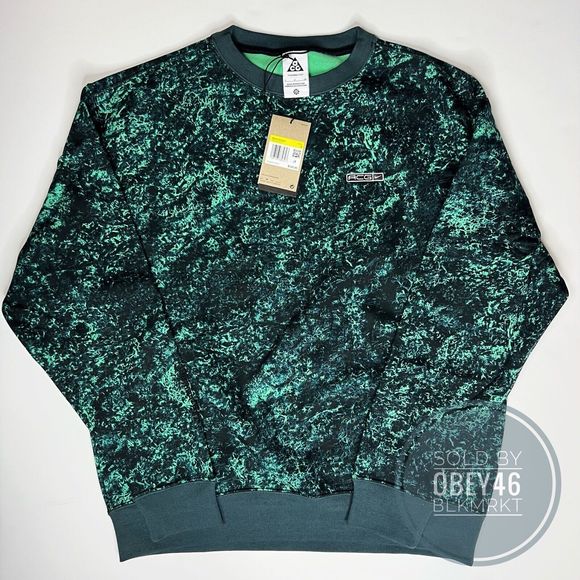 Nike ACG Therma FIT Tuff Fleece Crew Mens Spring Green White DV9100 363 - SIZE S